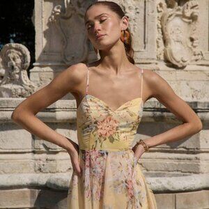 Lulus Breigh Yellow Floral Sleeveless Maxi Dress - Size L